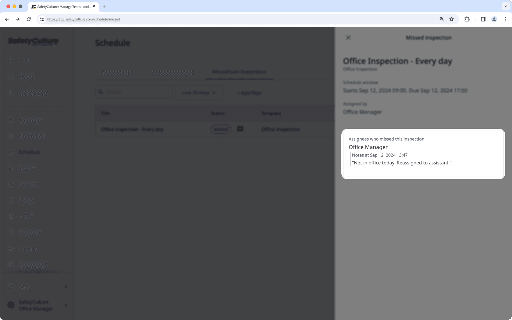 View reason for marking an inspection as "Wont do" in the legacy experience via the web app.
