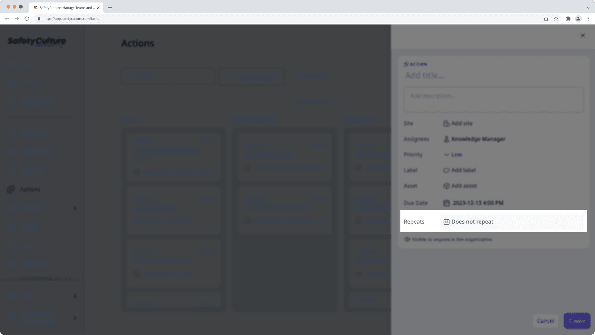 Create a recurring action via the web app.