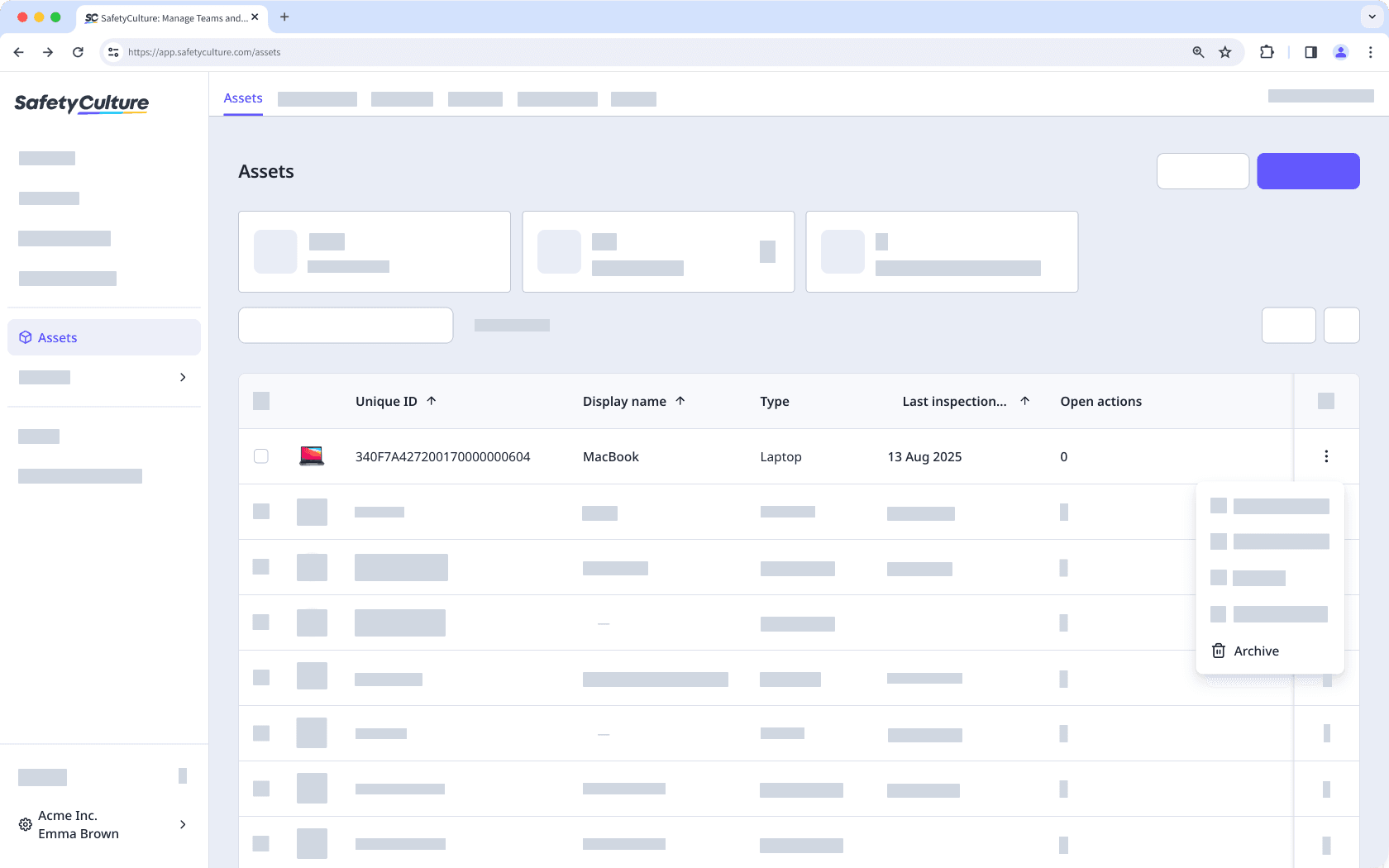 Archive an asset via the web app.