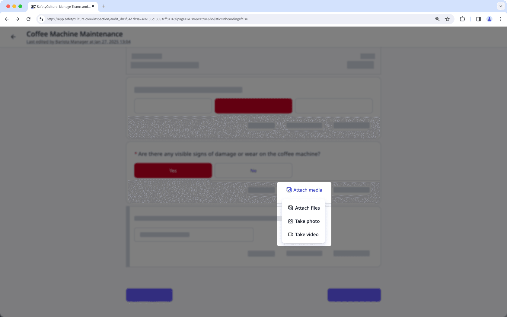 Attach media in inspections via the web app.