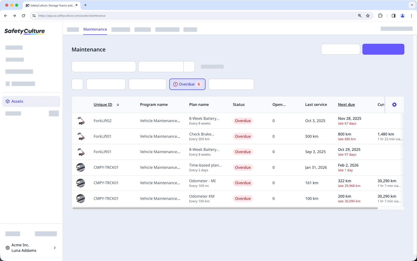 View overdue plans via the web app.