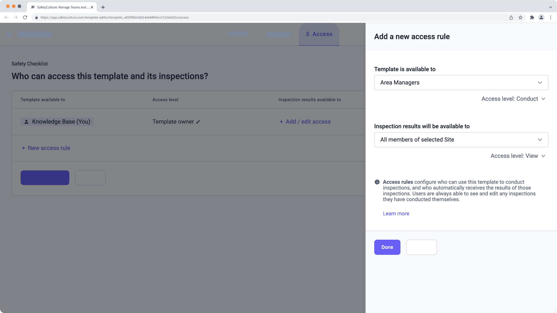 Assign advanced inspection access via the web app.