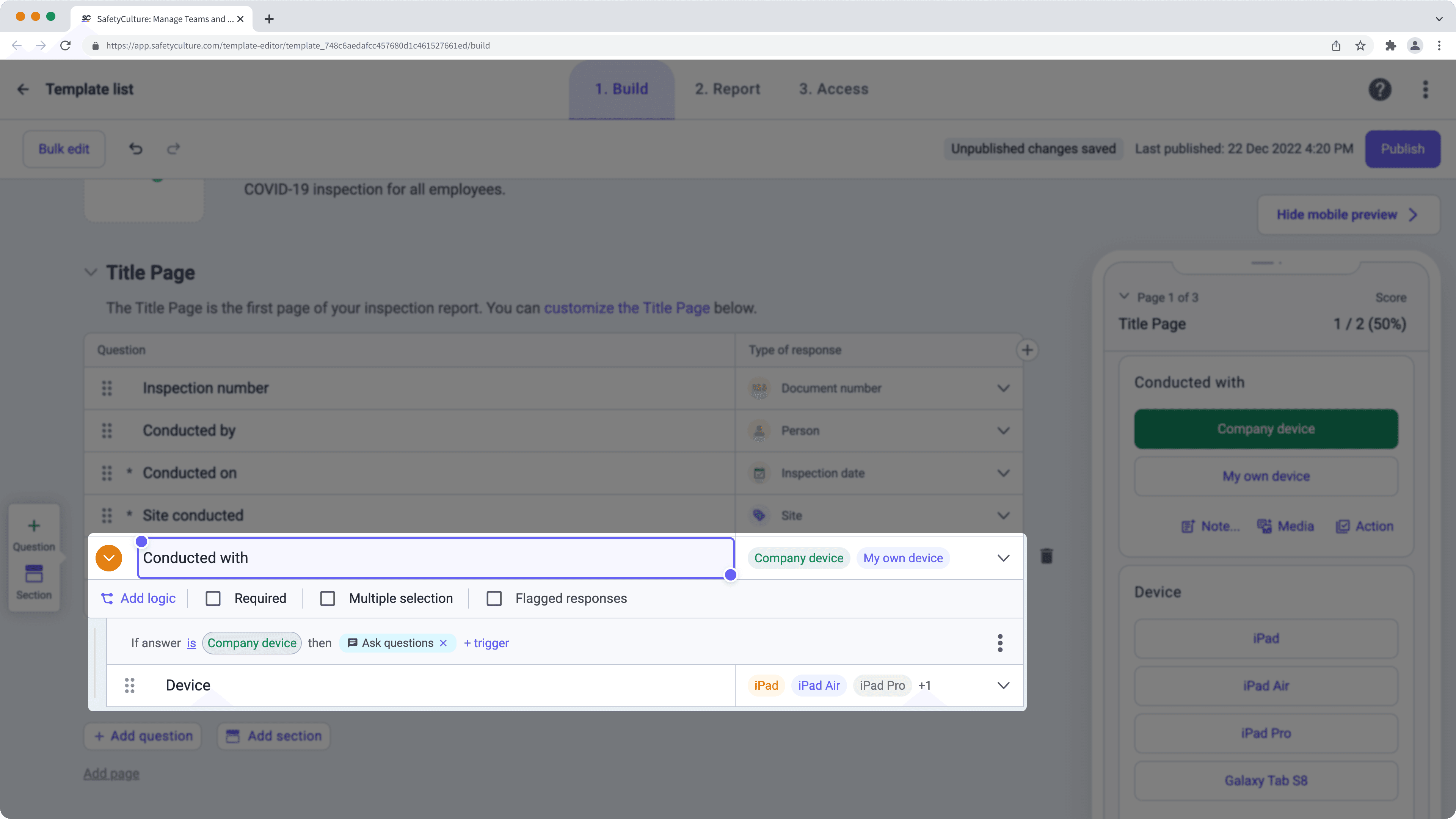 Title page's logic question highlighted on the web app.