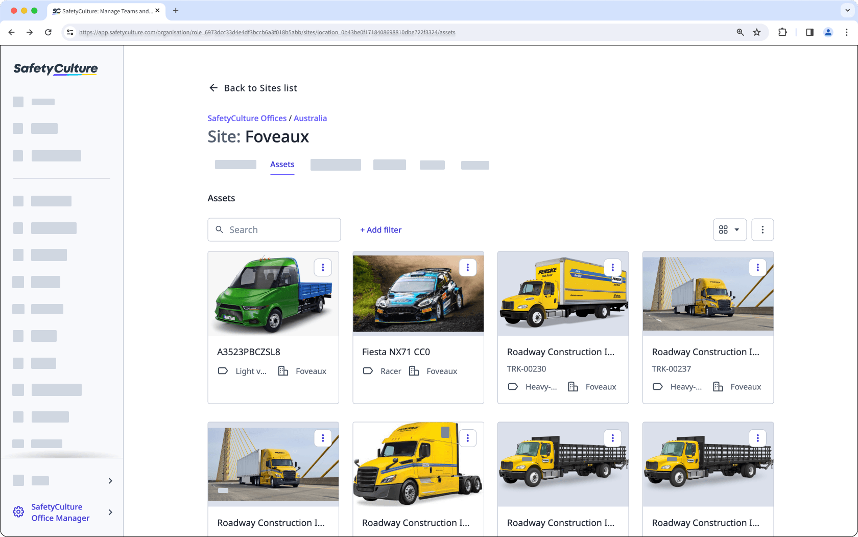View assets in site profiles via the web app.