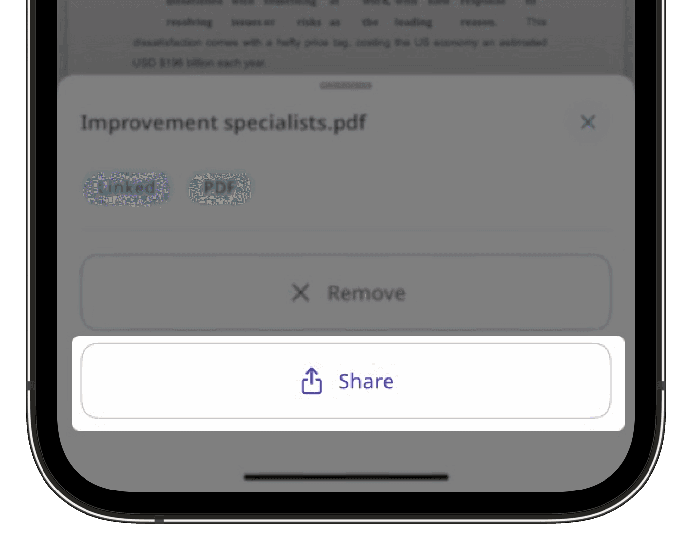 Share an asset file via the mobile app.