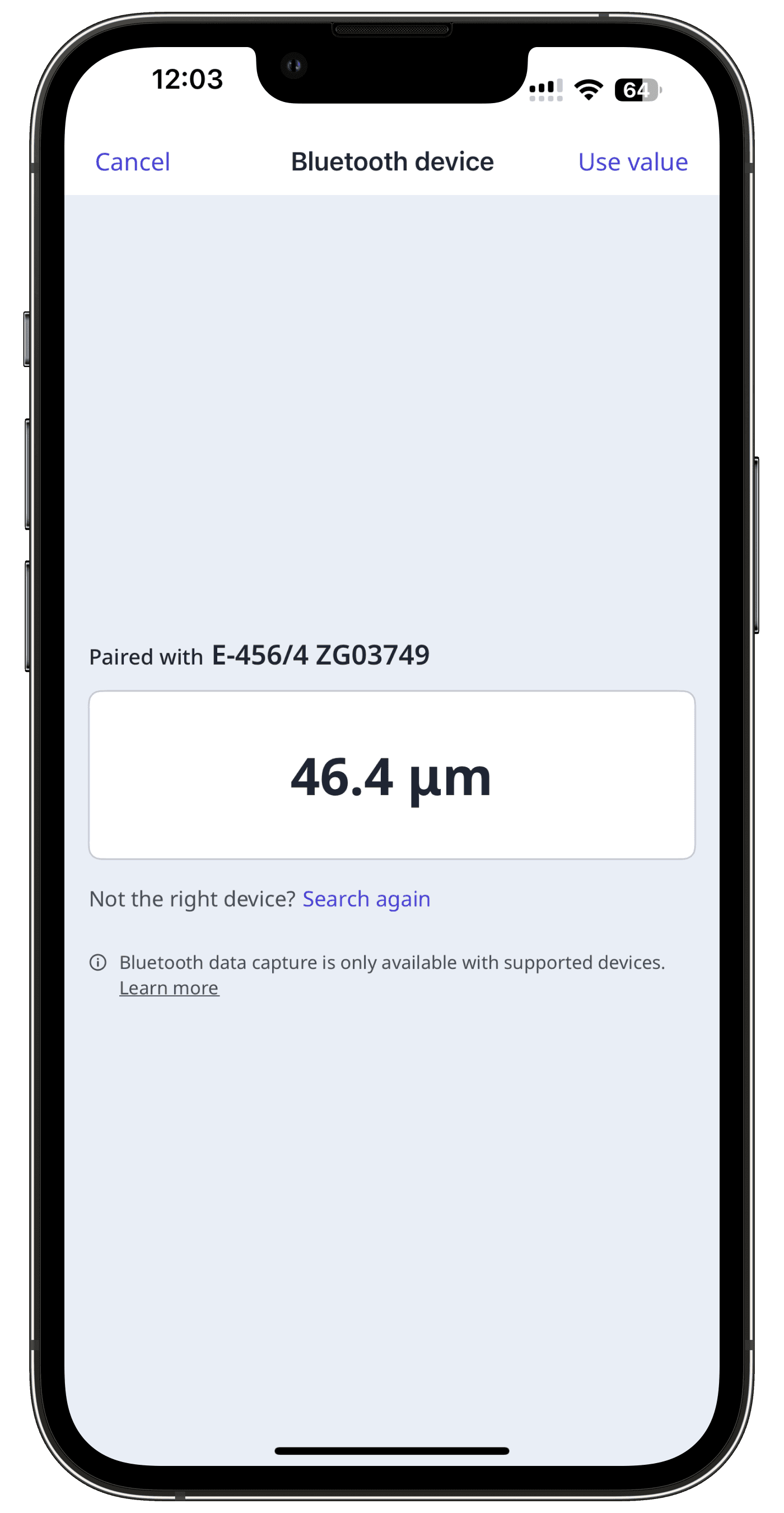 Paint thickness gauge reading